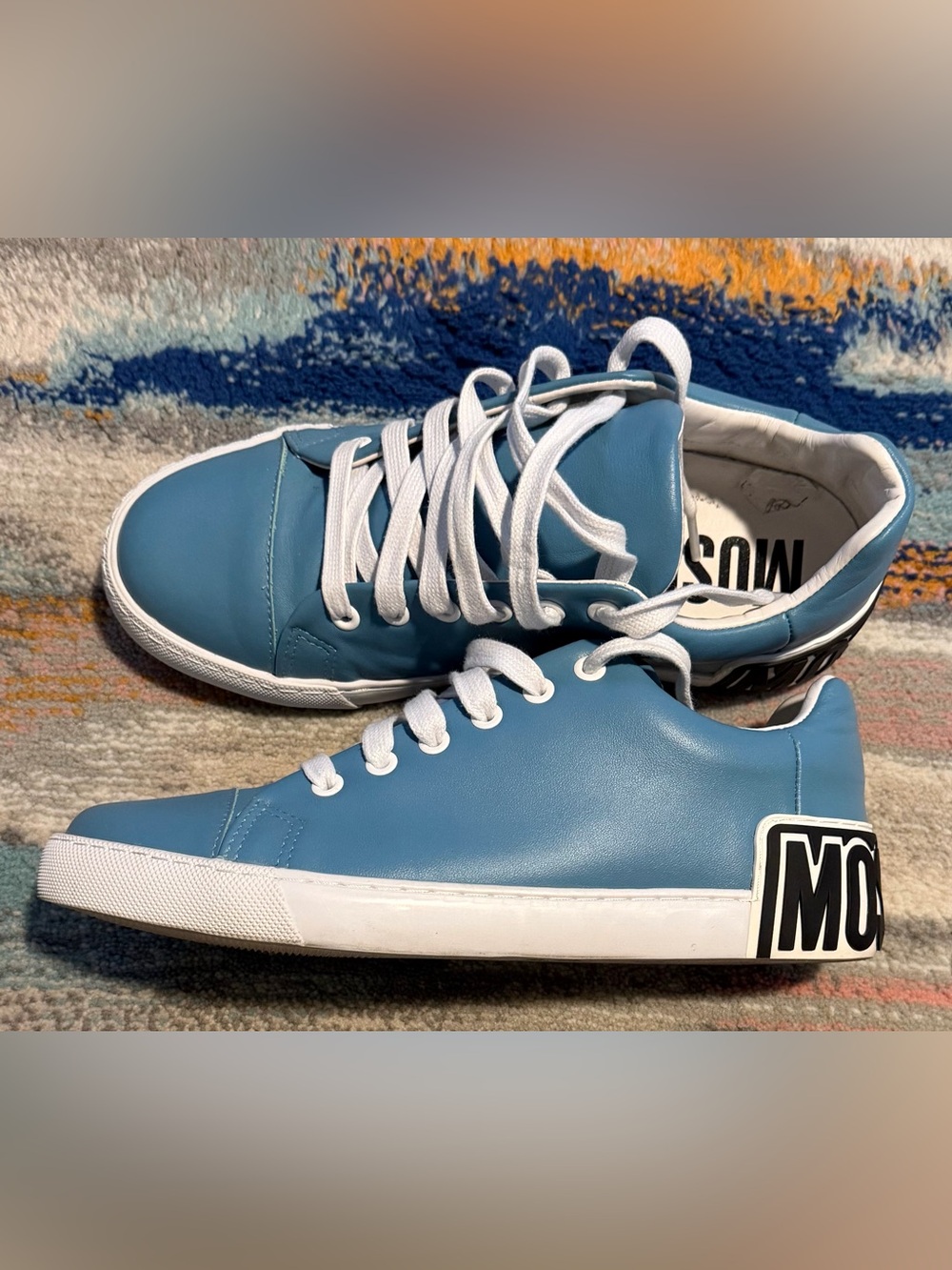 Moschino Couture Blue White Leather Low Top Sneakers EU 41